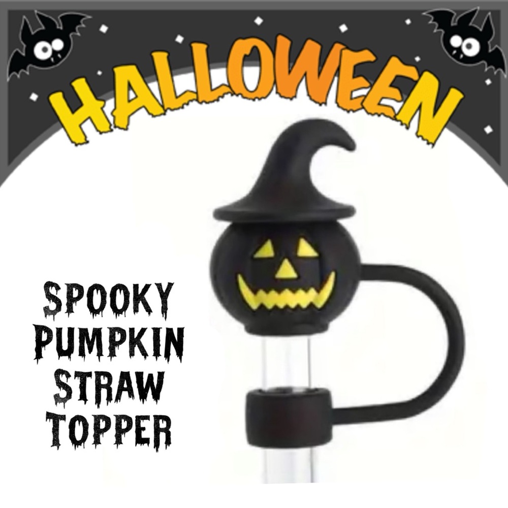 Straw Cover, Spooky Halloween Pumpkin Straw Topper, NEW, Dust/Germ/Bug P…